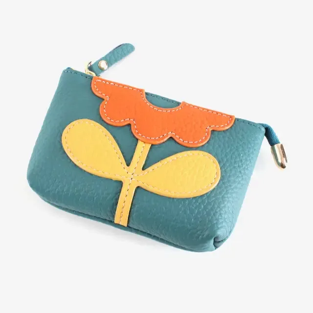 Flower Applique Leather Coin Purse - Several Colors