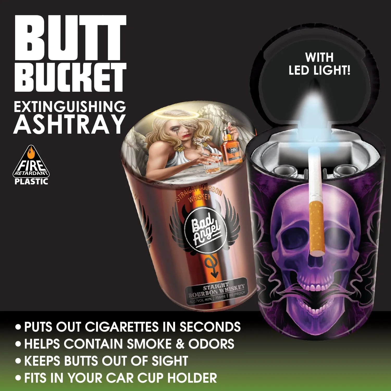 Full Print Butt Bucket Ashtray with LED Light - 6 Pieces Per Retail Ready Display 23385