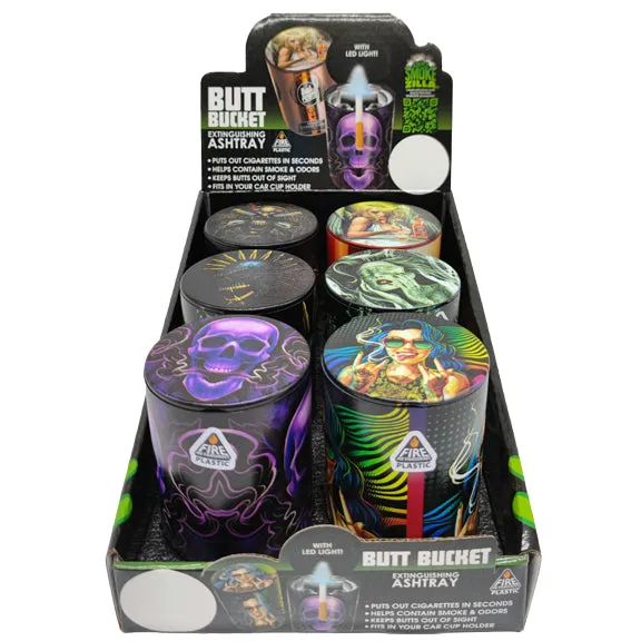 Full Print Butt Bucket Ashtray with LED Light - 6 Pieces Per Retail Ready Display 23385