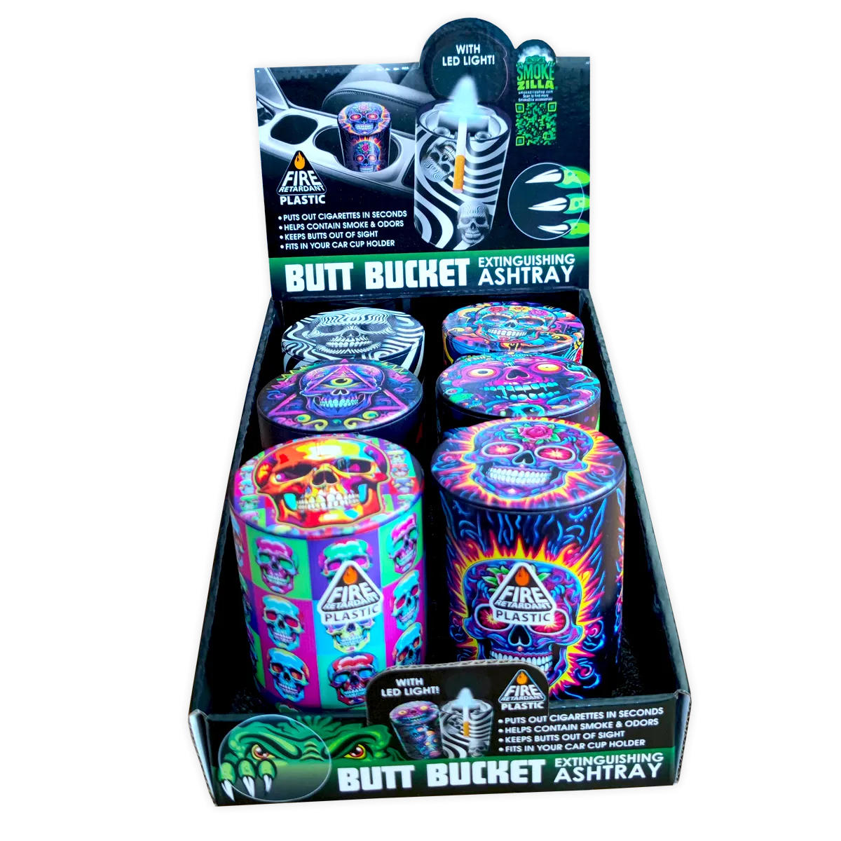 Full Print Butt Bucket Ashtray with LED Light - 6 Pieces Per Retail Ready Display 23784