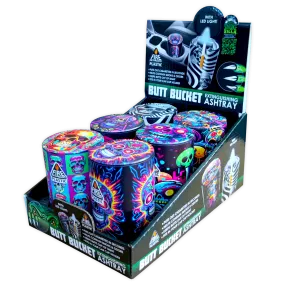 Full Print Butt Bucket Ashtray with LED Light - 6 Pieces Per Retail Ready Display 23784