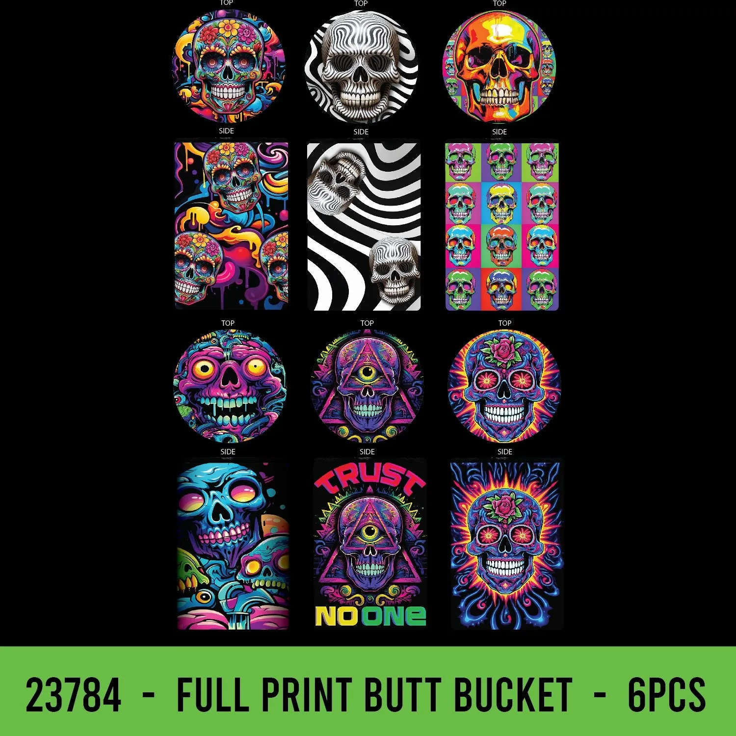 Full Print Butt Bucket Ashtray with LED Light - 6 Pieces Per Retail Ready Display 23784