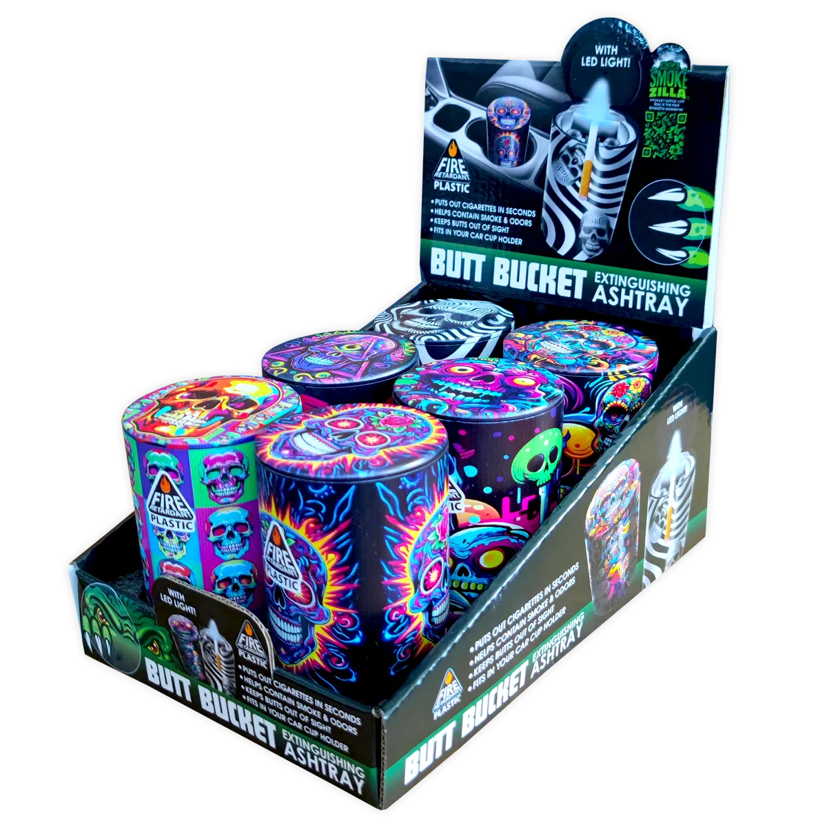 Full Print Butt Bucket Ashtray with LED Light - 6 Pieces Per Retail Ready Display 23784