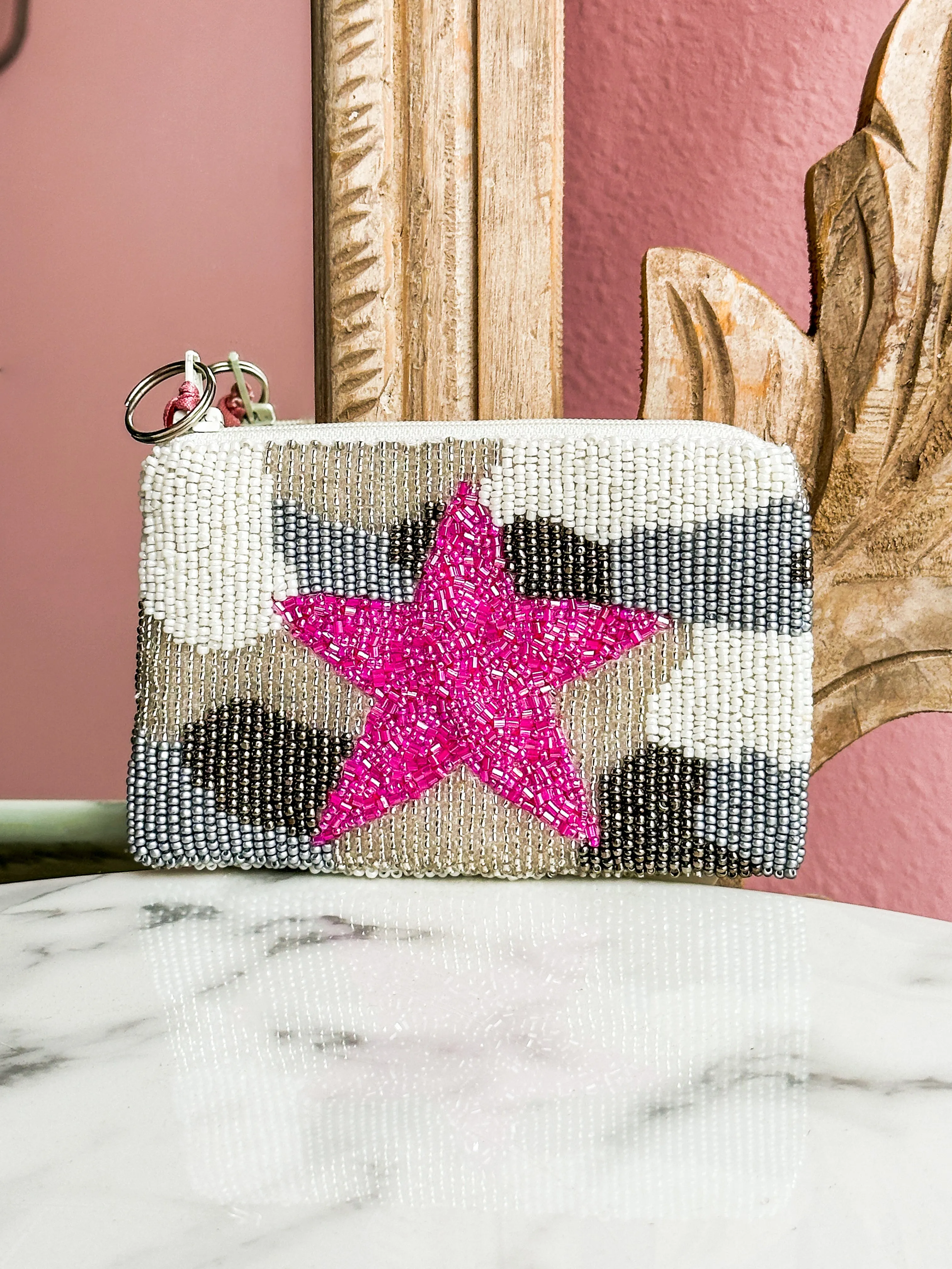 Glamfox - Camo Pink Star Beaded Coin Purse