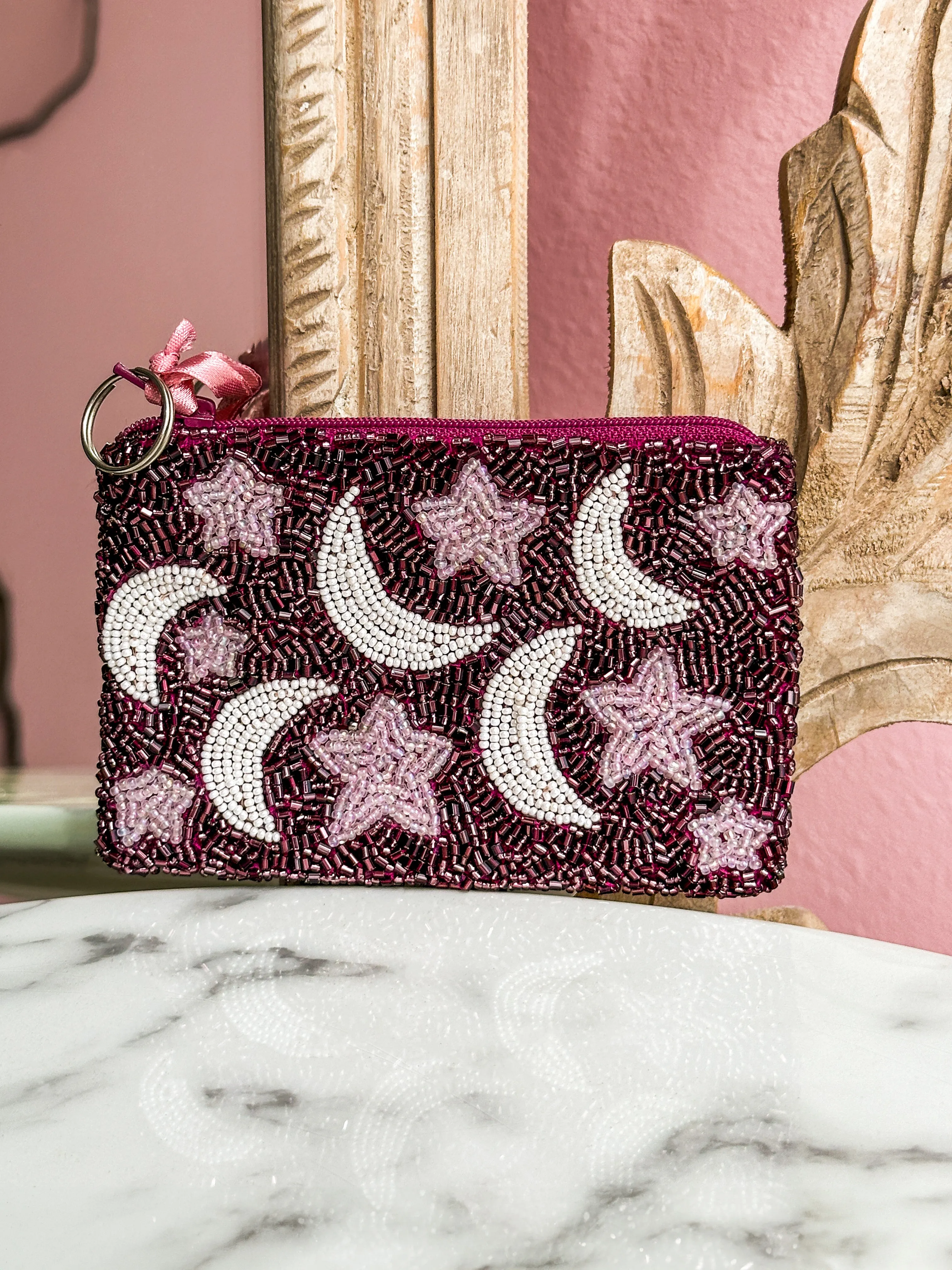 Glamfox - Gold & Purple Moon Beaded Coin Purse