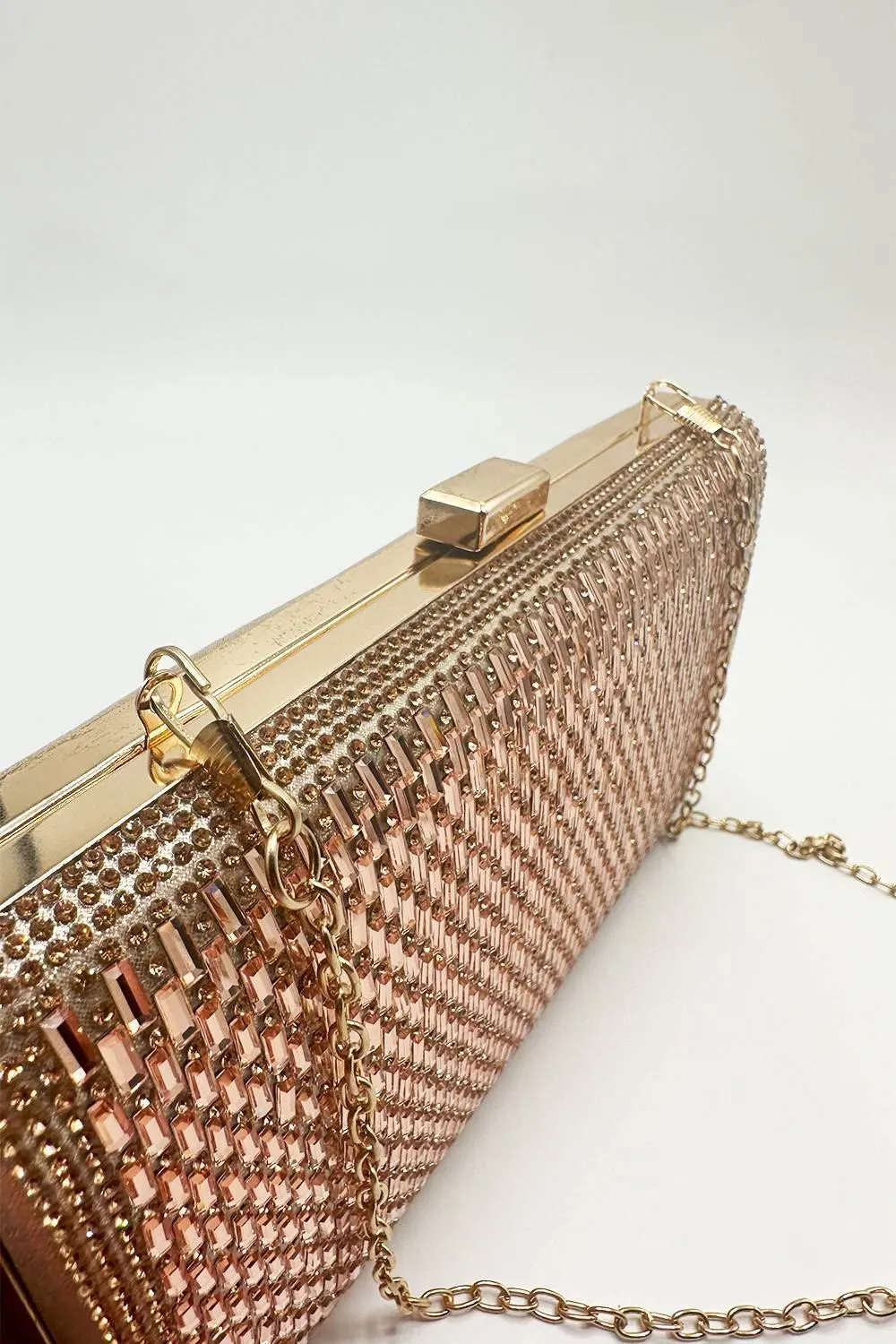 Goya Diamante Embellished Rectangle Clutch Bag in Champagne