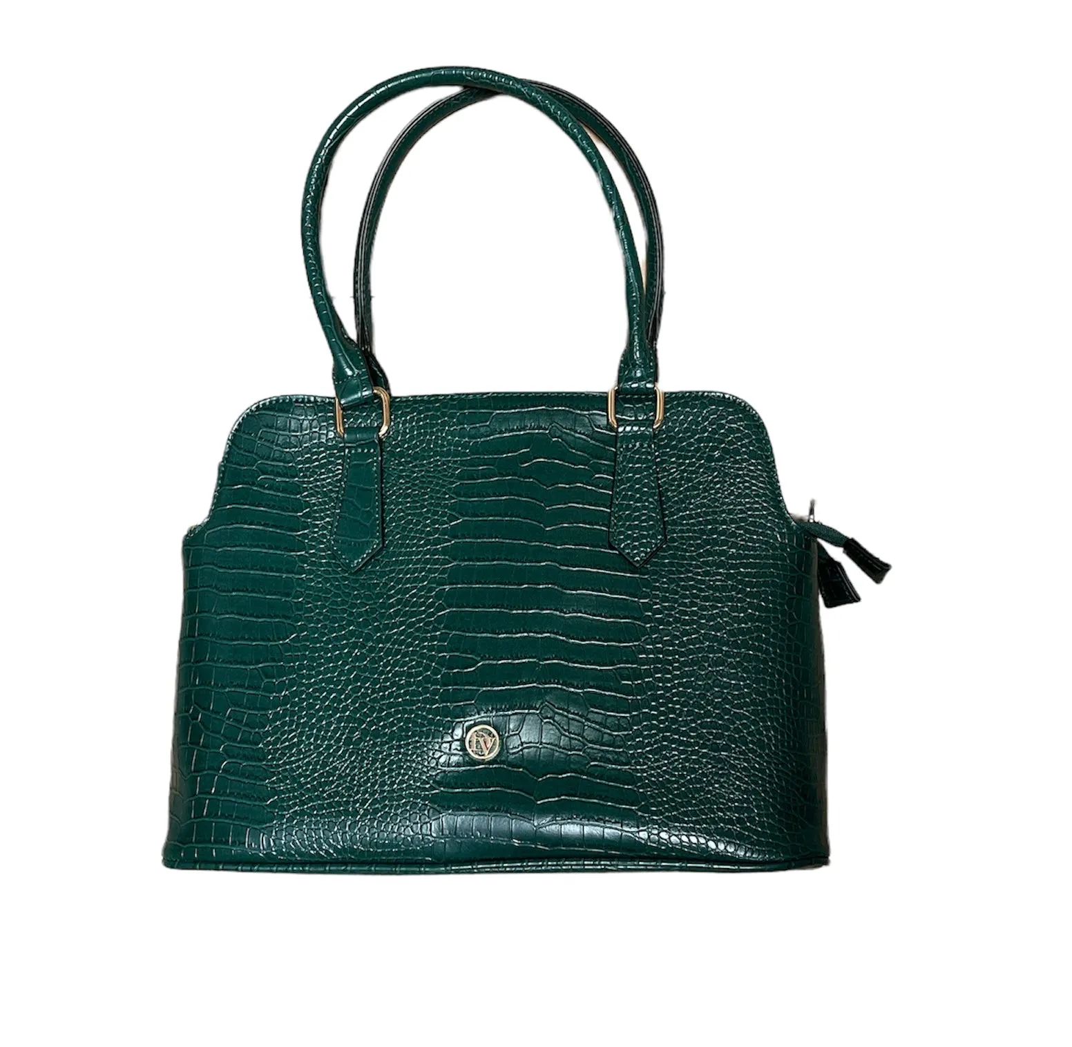 Green Croco Handbag Metal Strap