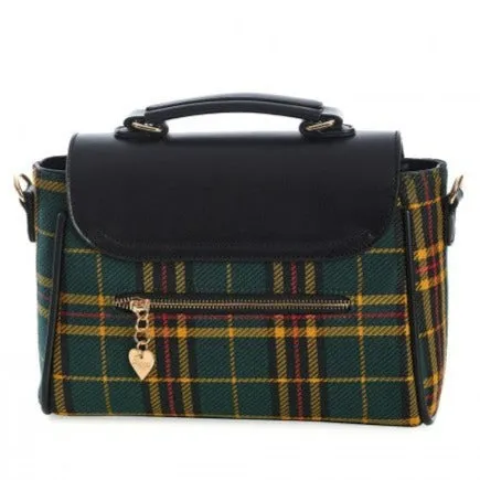 Green Tartan Fox Detail Shoulder Hand Bag