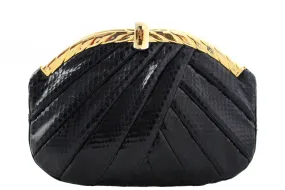 JUDITH LEIBER black snake skin pleated handbag