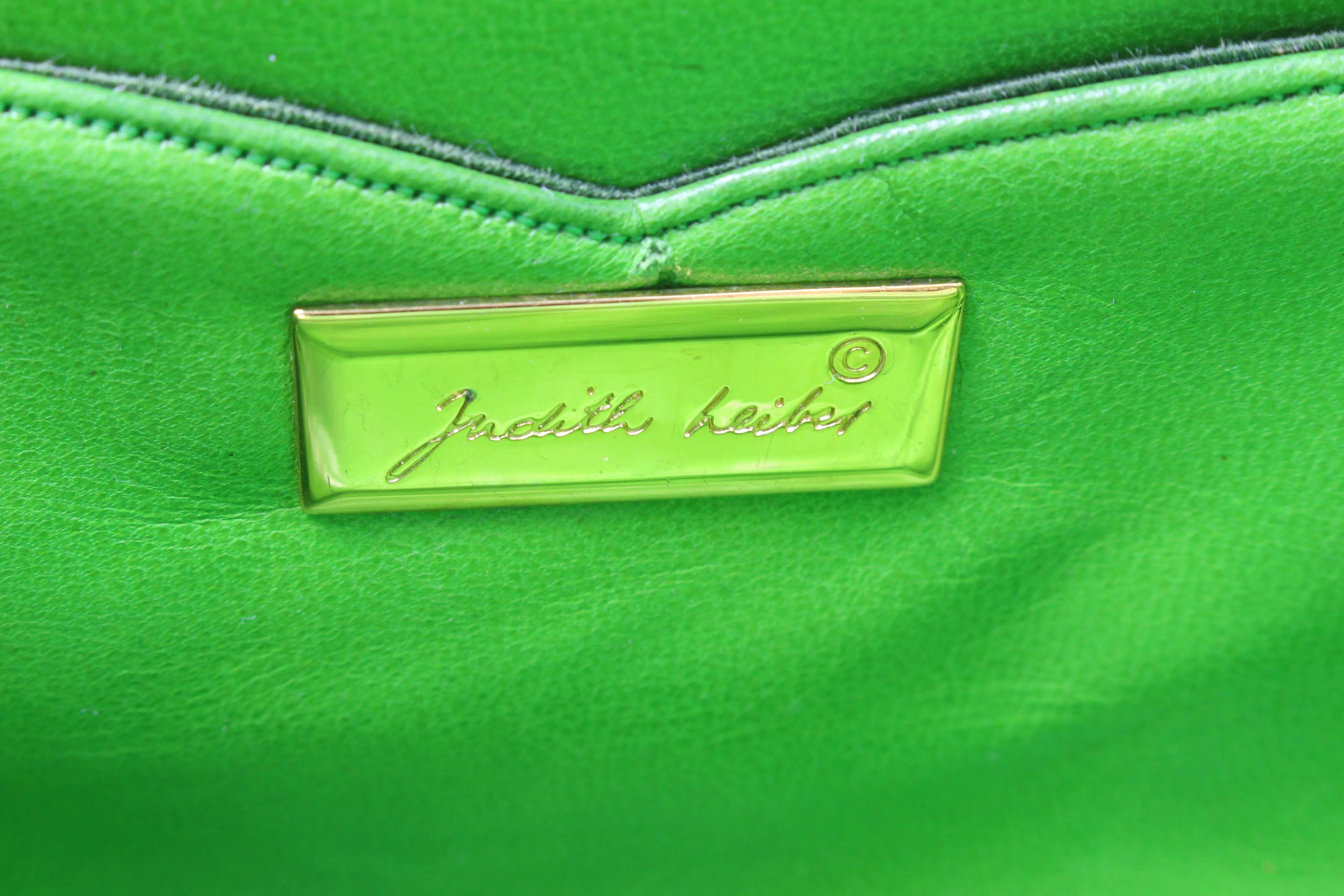 JUDITH LEIBER green crocodile skin jewel frame clutch handbag