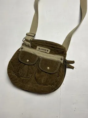 Khaki ribbed velvet besace crossbody bag