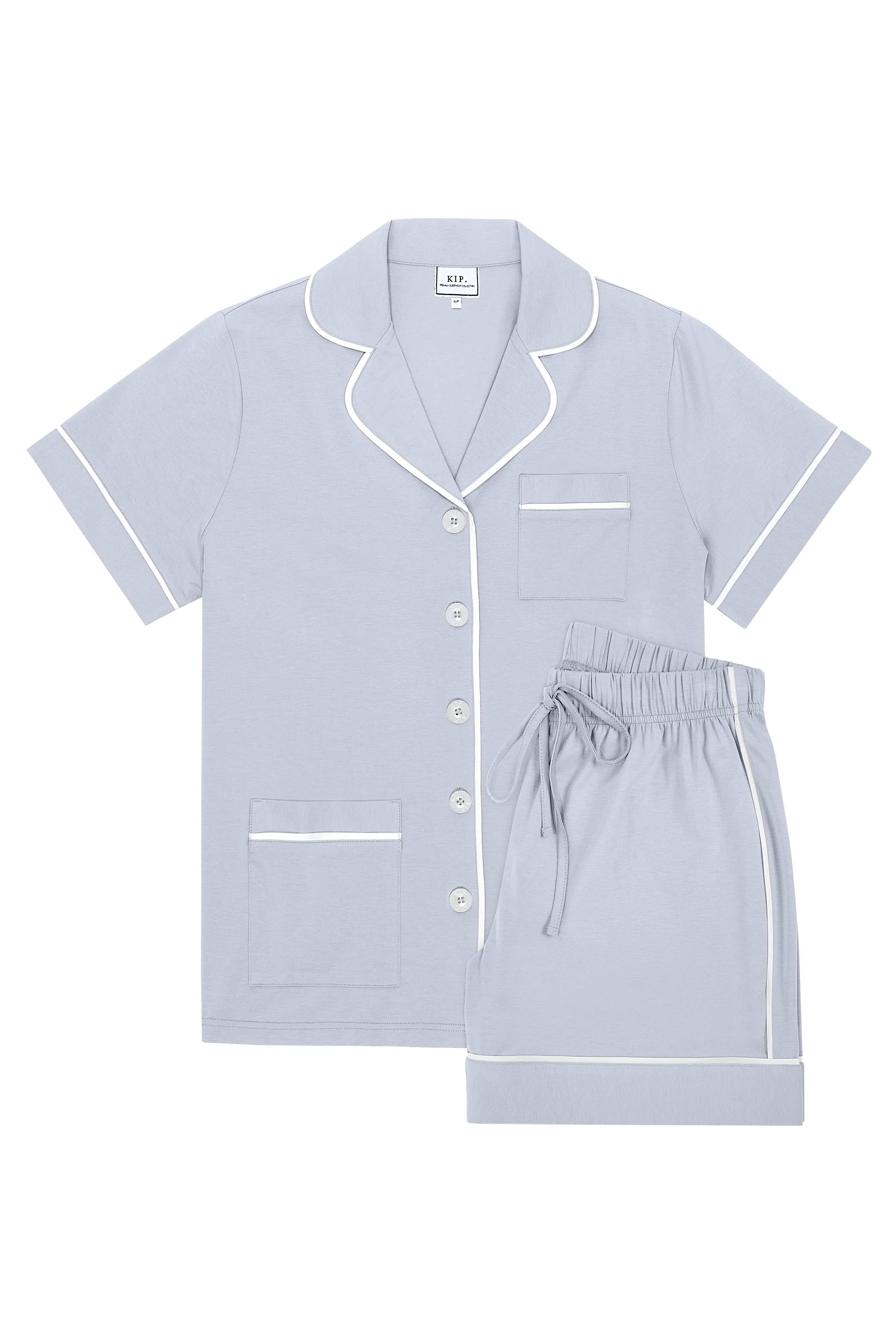 KIP Luxe Stretch Cotton Short Set in Mist Blue