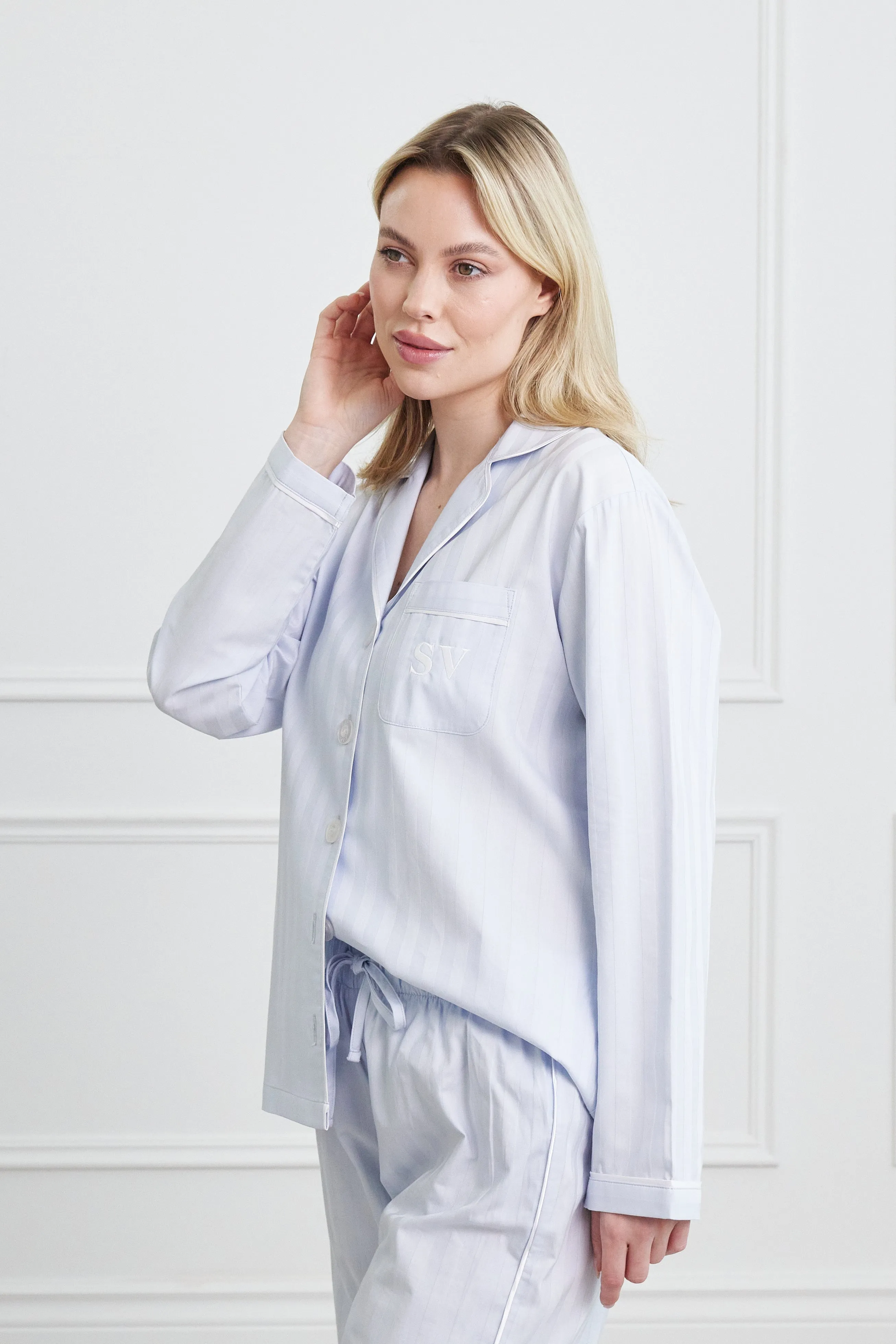 KIP Premium Cotton Pajama Set in Mist Blue