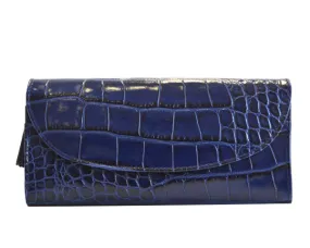 Large Purse in 'Croc' Print Leather -Navy