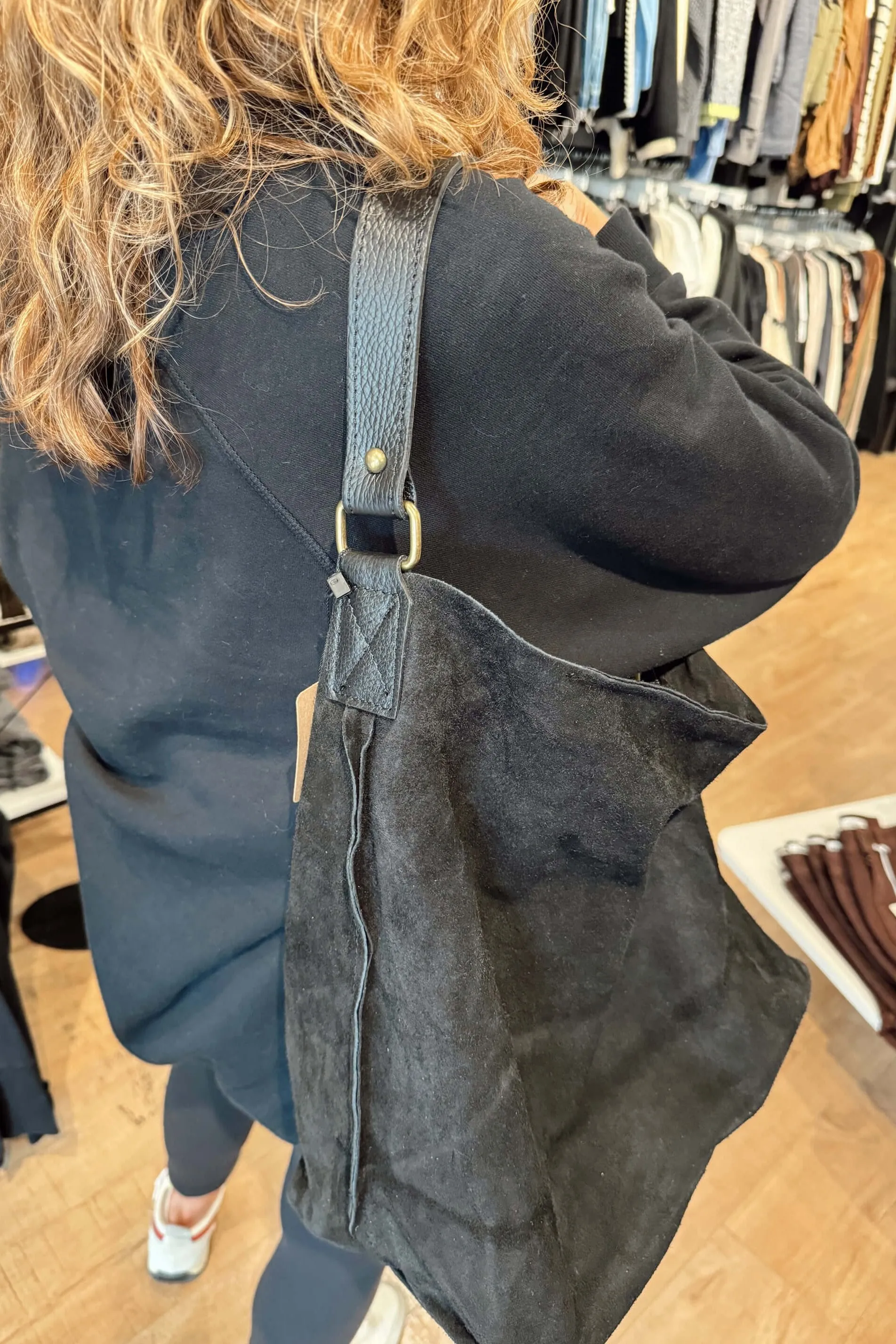 Large Suede Leather Hobo Bag