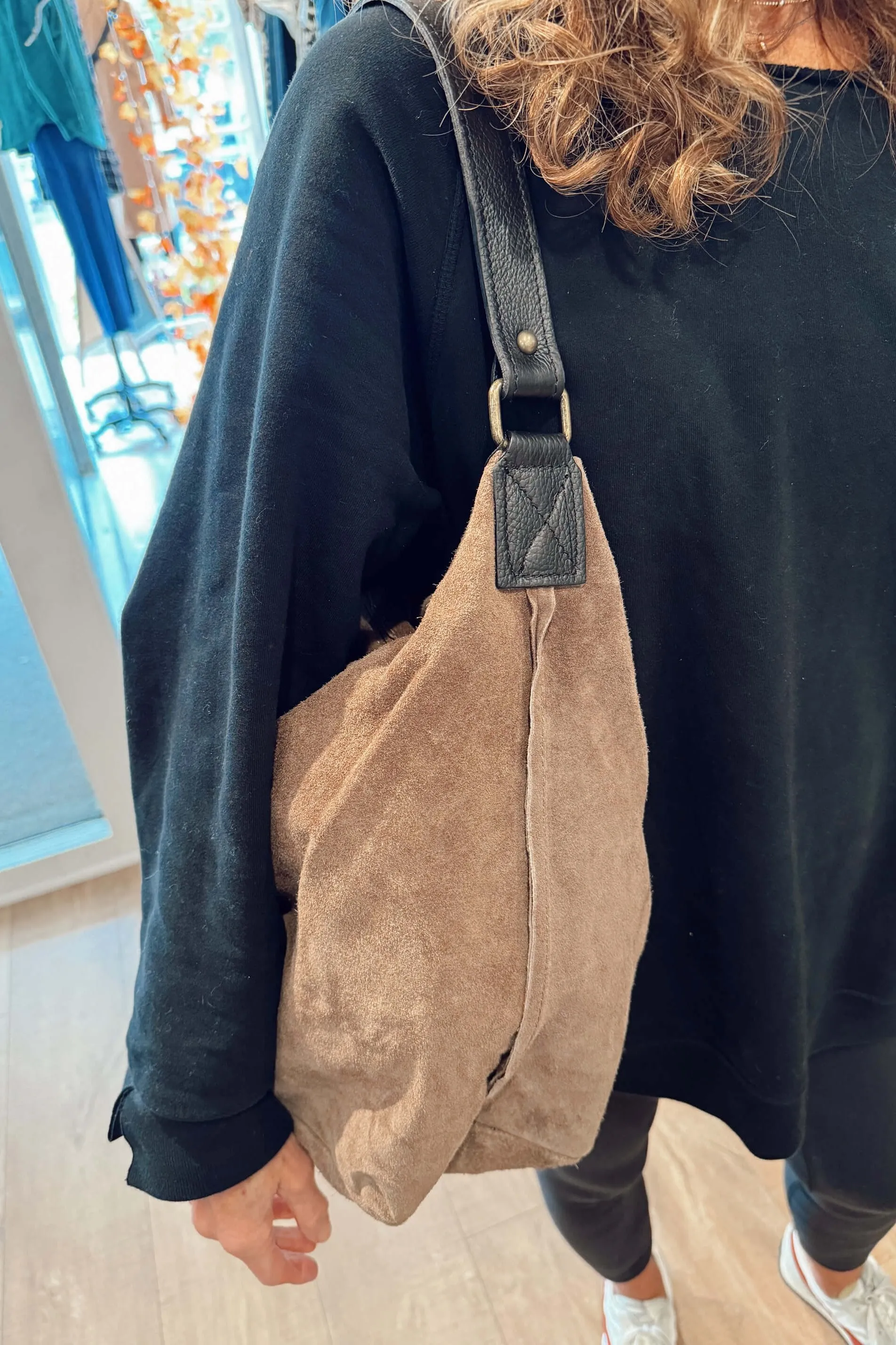 Large Suede Leather Hobo Bag