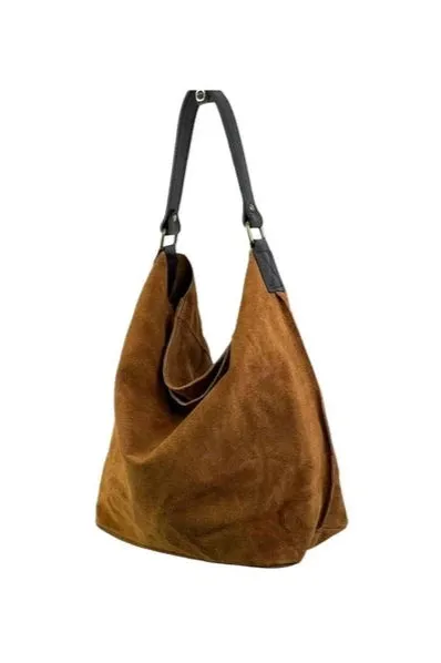 Large Suede Leather Hobo Bag