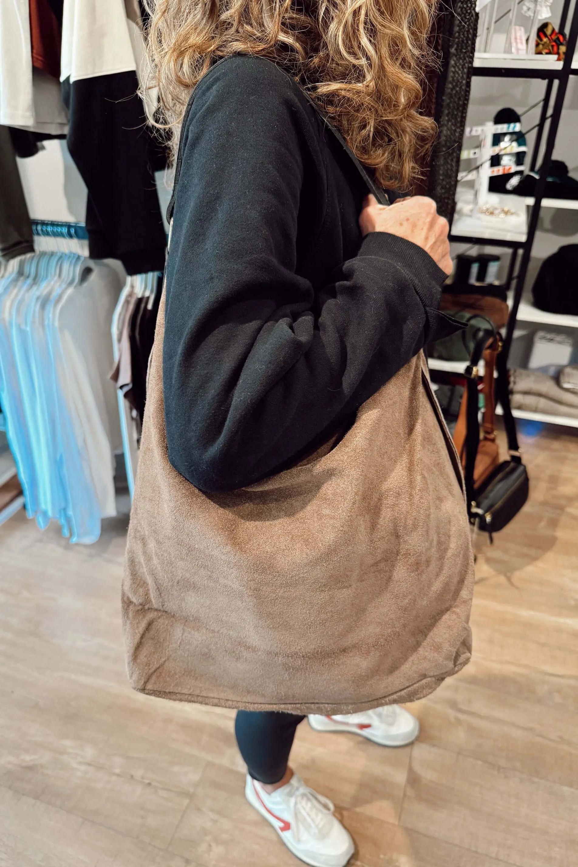 Large Suede Leather Hobo Bag