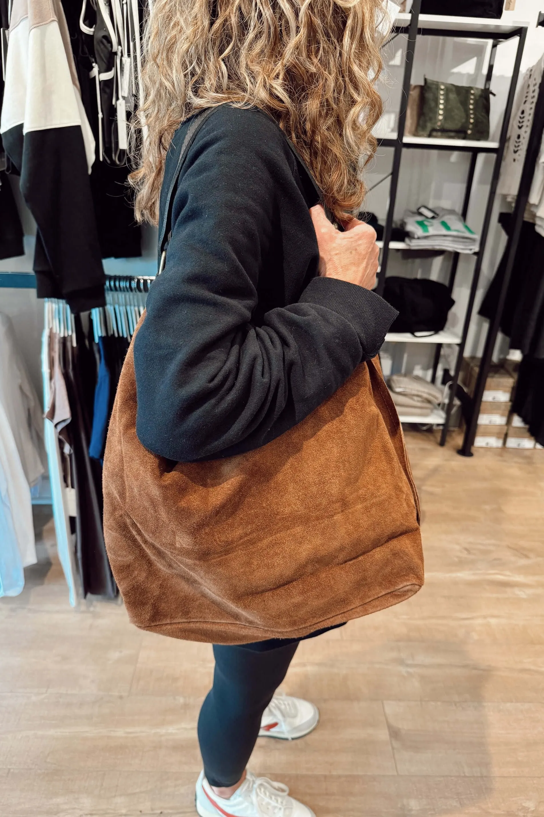 Large Suede Leather Hobo Bag