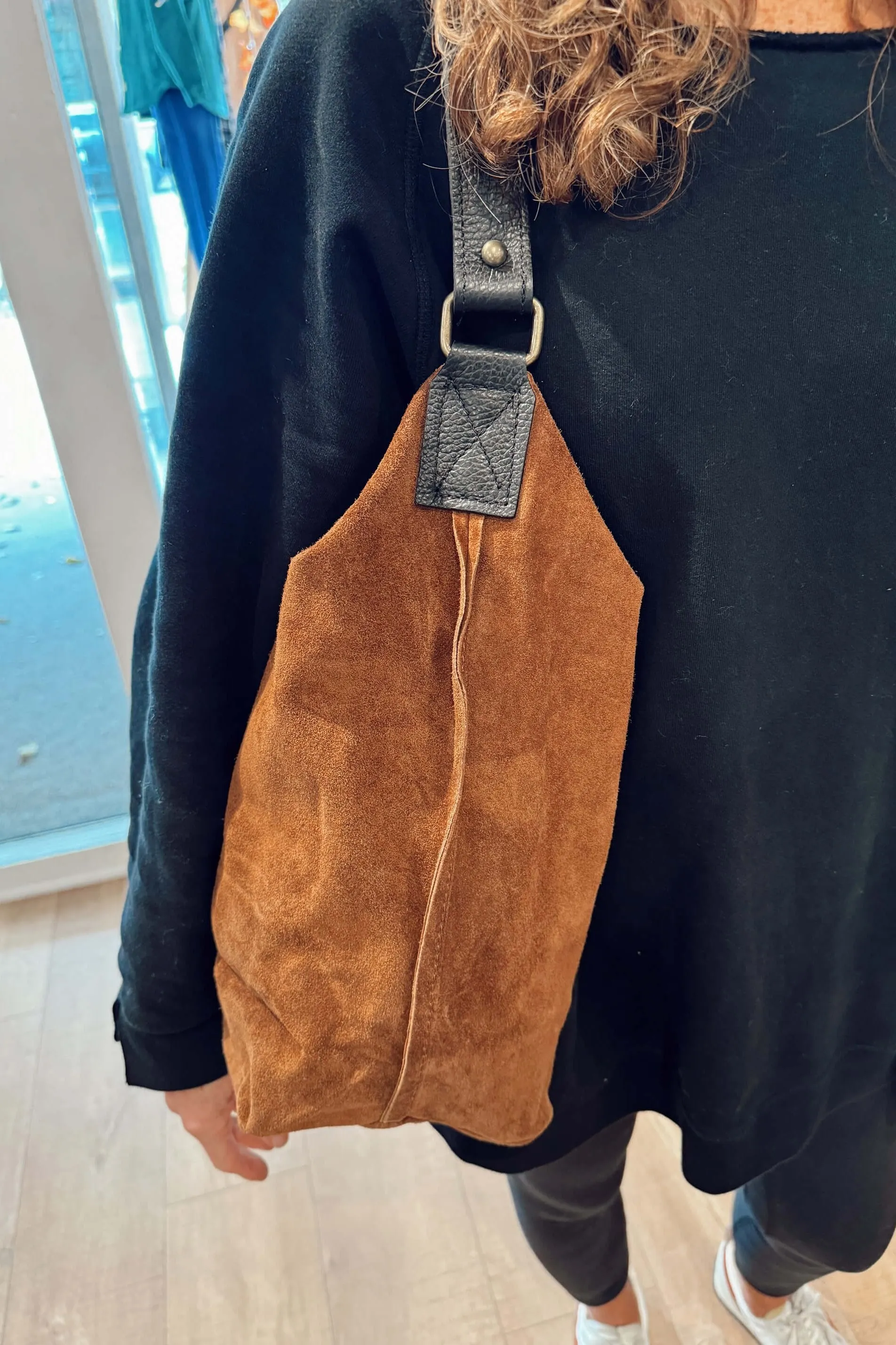 Large Suede Leather Hobo Bag