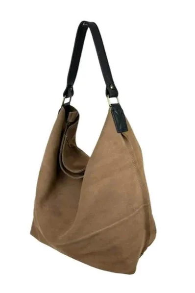 Large Suede Leather Hobo Bag