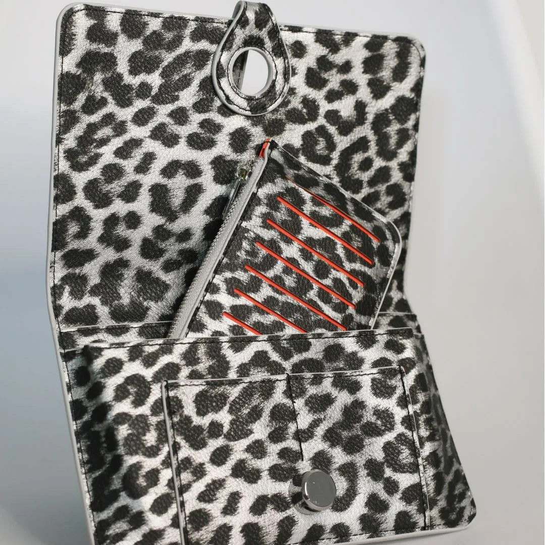 Leopard Print Wallet & Coin Purse - Silver Grey Leopard