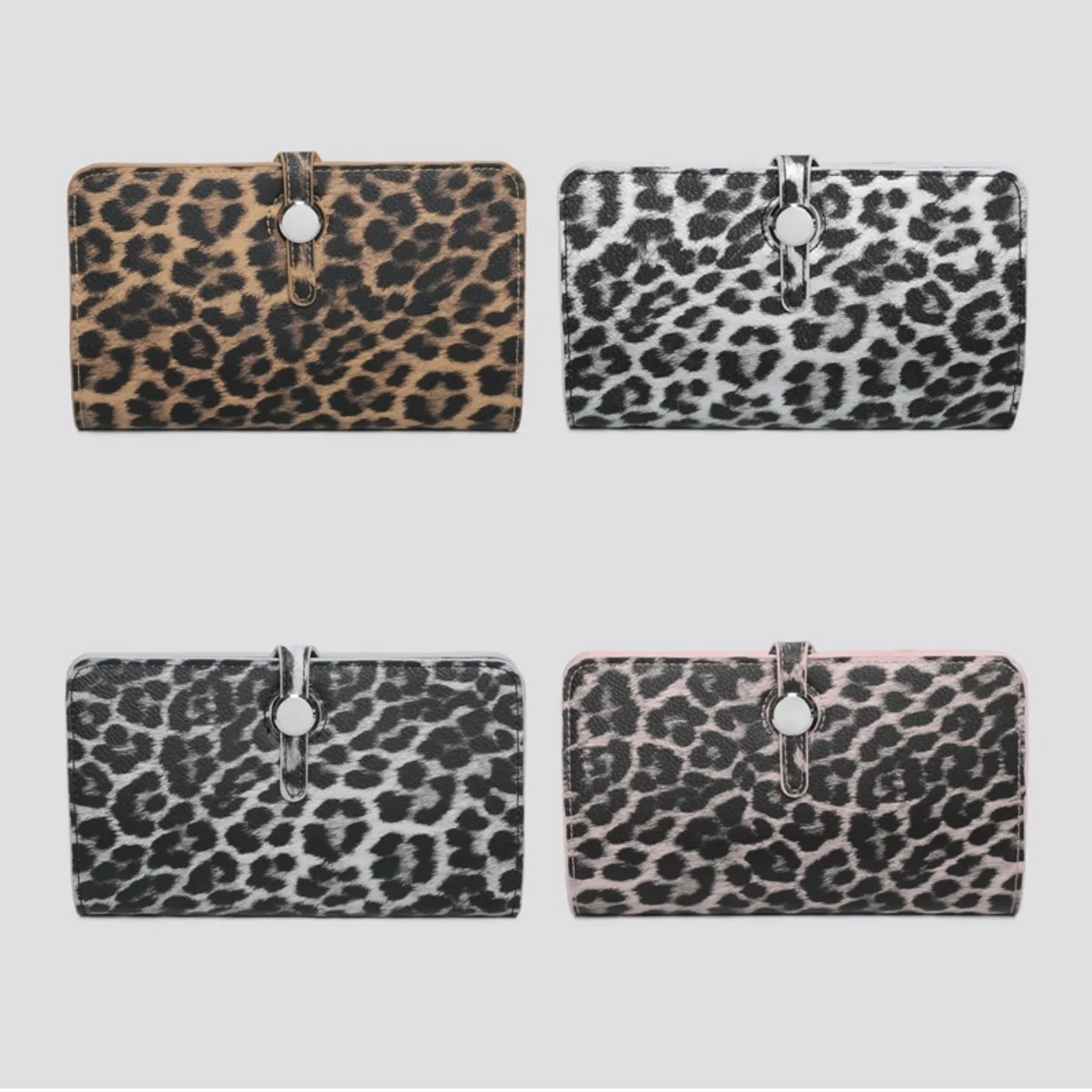 Leopard Print Wallet & Coin Purse - Silver Grey Leopard