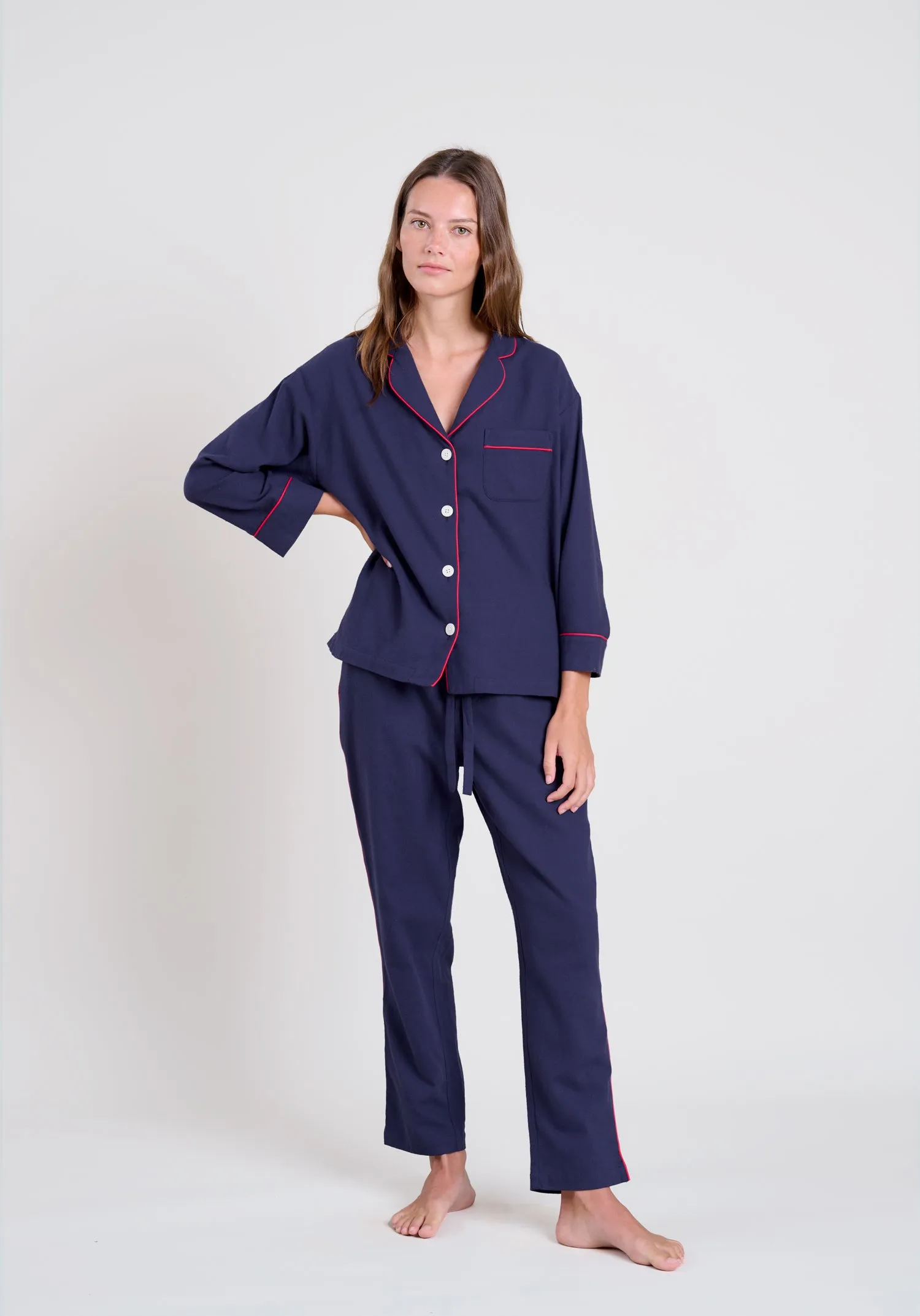 Marina Pajama Set in Navy Flannel