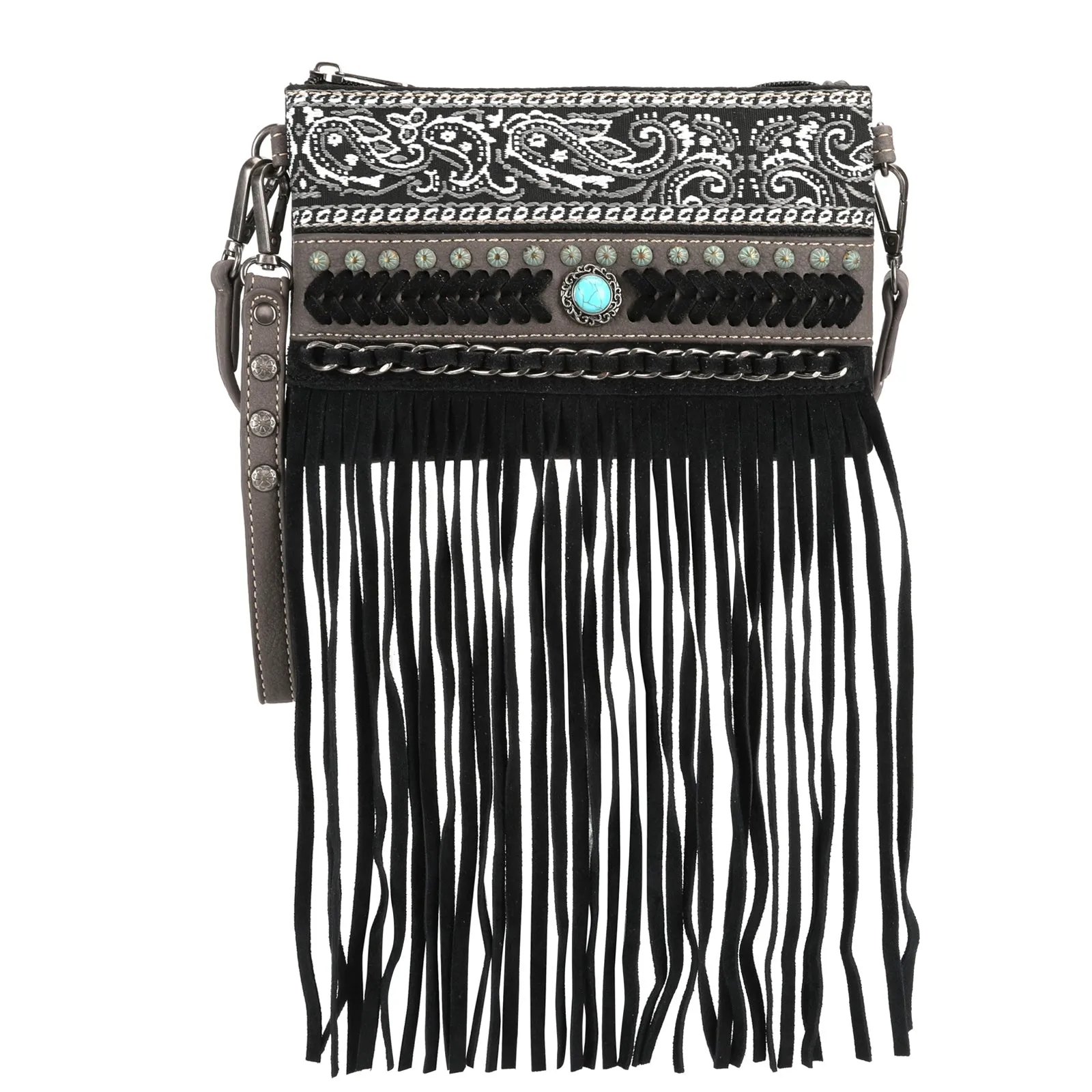 Montana West Embroidered Fringe Crossbody Wristlet