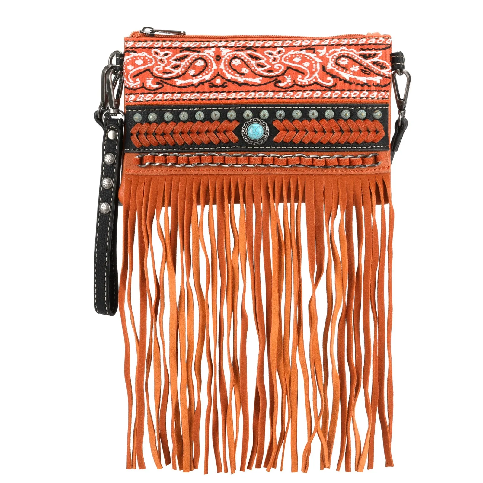 Montana West Embroidered Fringe Crossbody Wristlet