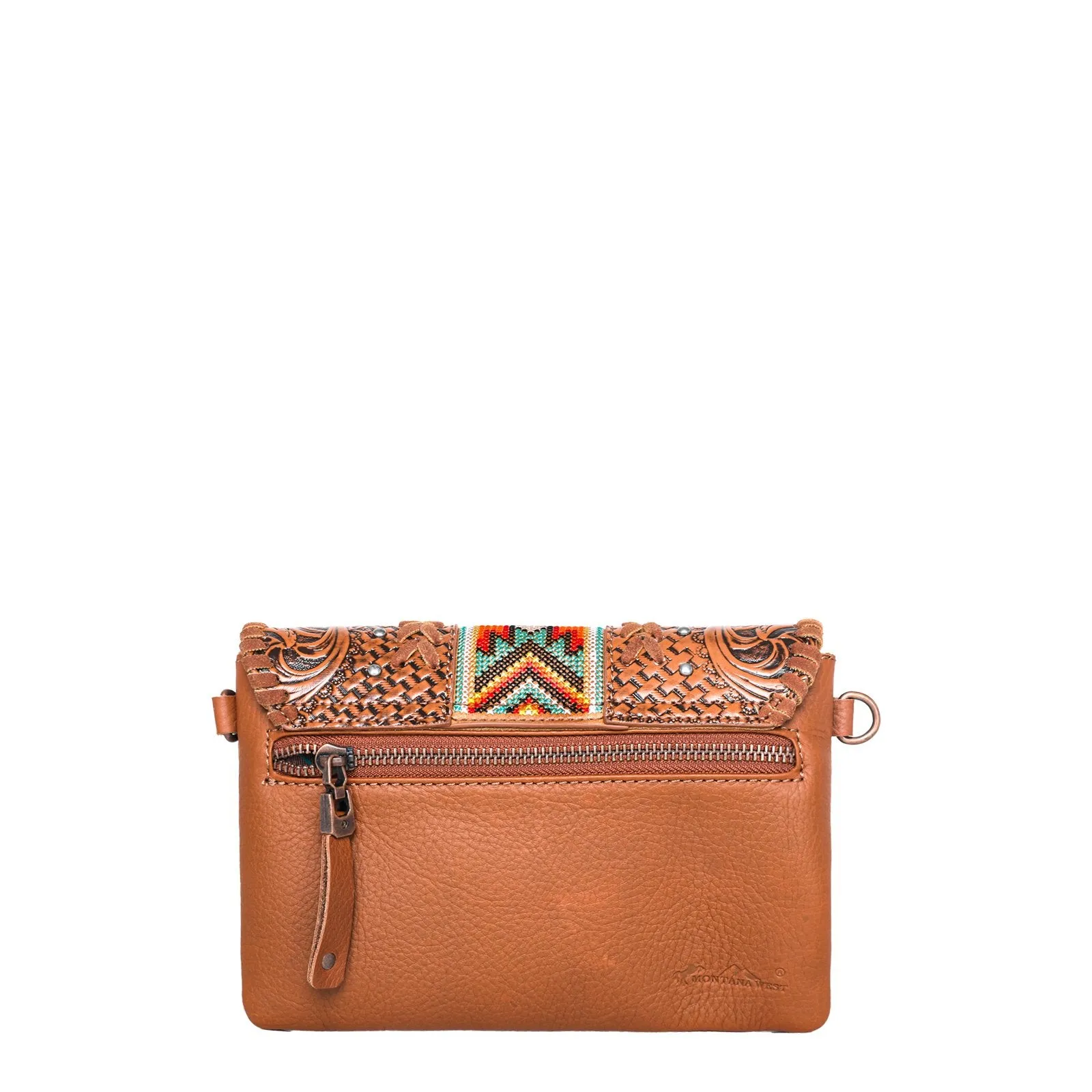 Montana West Real Leather Tooled Crossbody Clutch