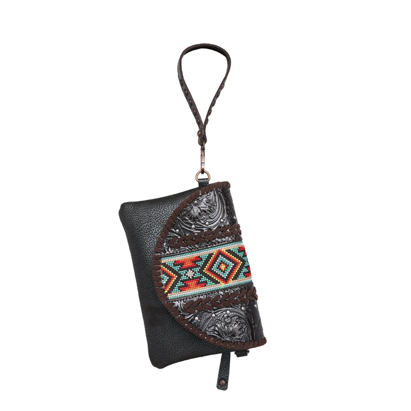 Montana West Real Leather Tooled Crossbody Clutch