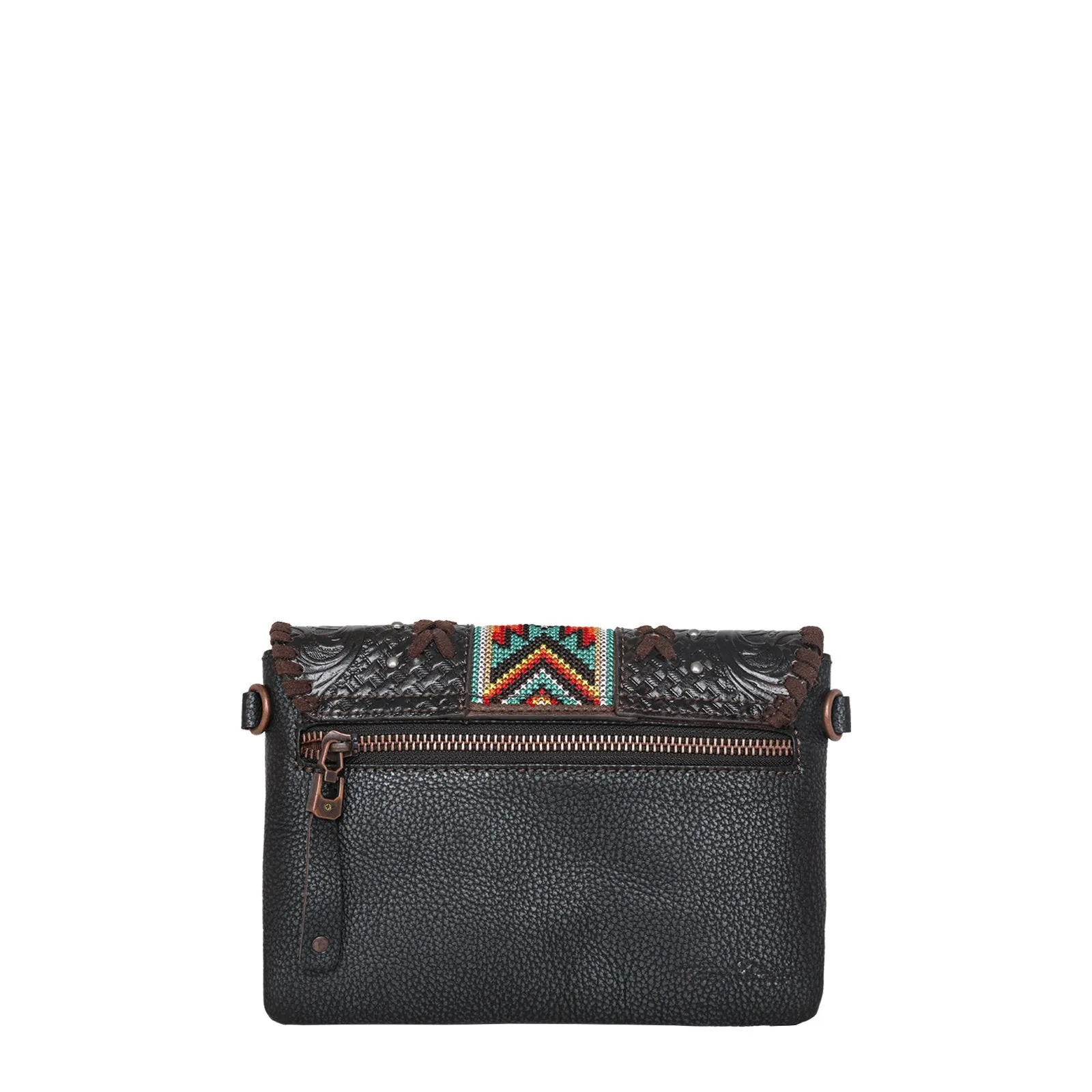 Montana West Real Leather Tooled Crossbody Clutch