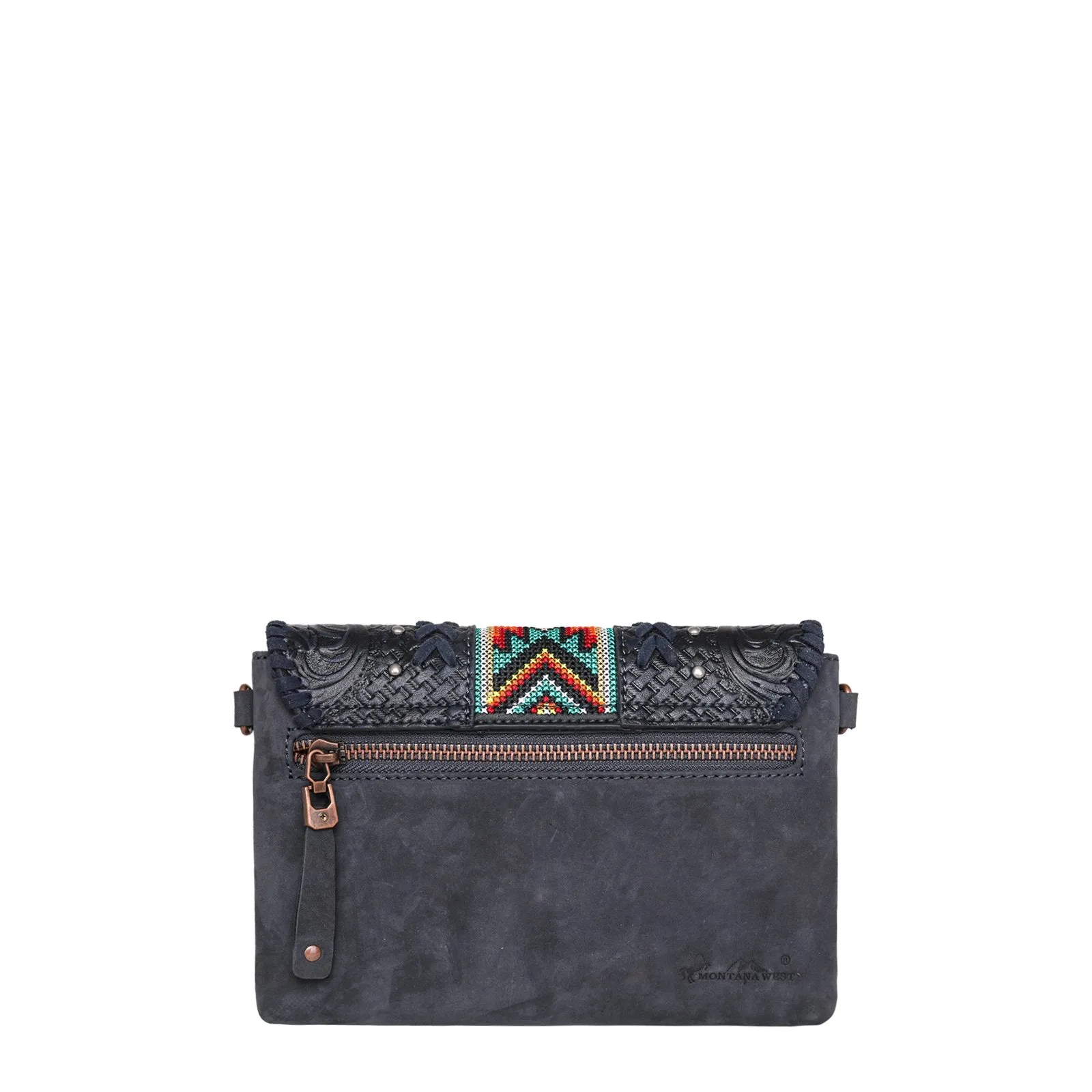 Montana West Real Leather Tooled Crossbody Clutch