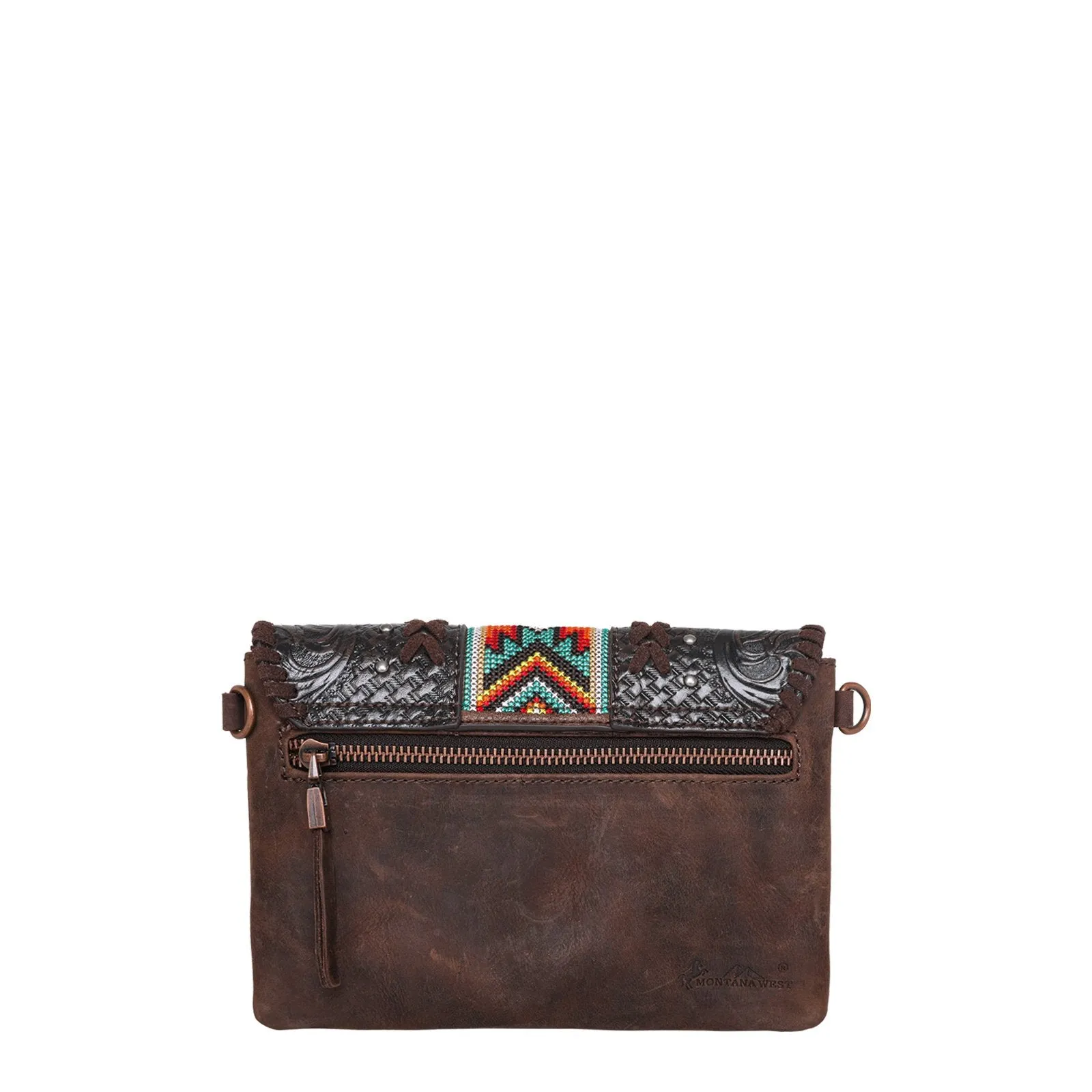 Montana West Real Leather Tooled Crossbody Clutch