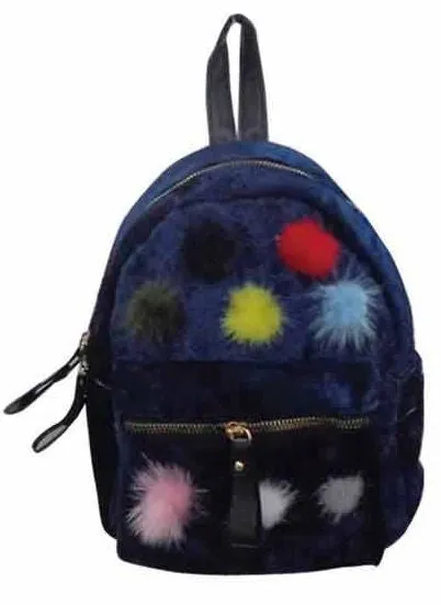 Multi Color Pom Poms Little Girls Backpack