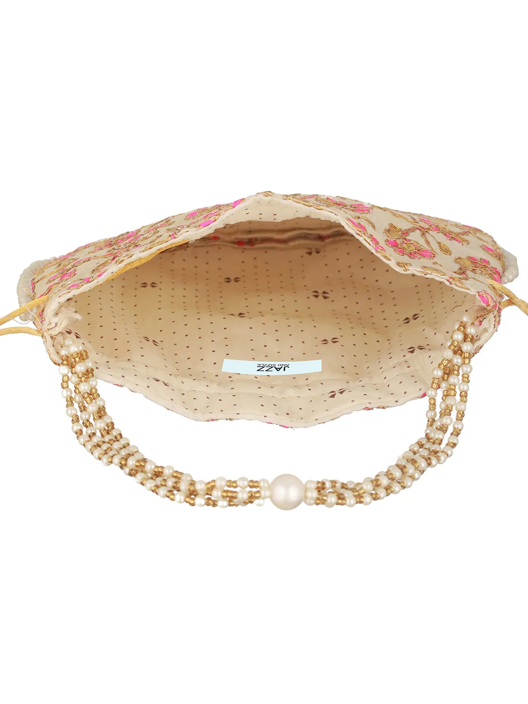 Pink & Gold-Toned With Rich Embroidered Potli Clutch