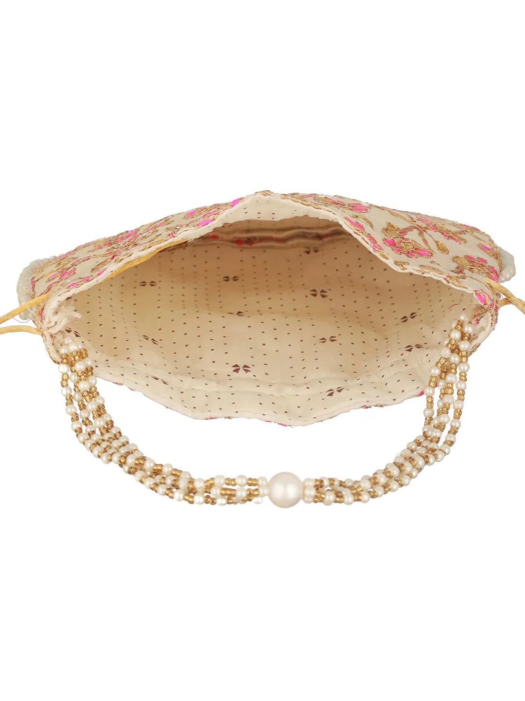 Pink & Gold-Toned With Rich Embroidered Potli Clutch