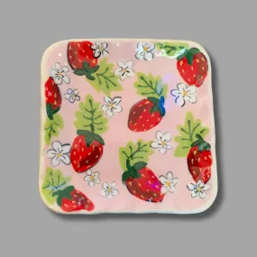 Pink Strawberry Square Tray