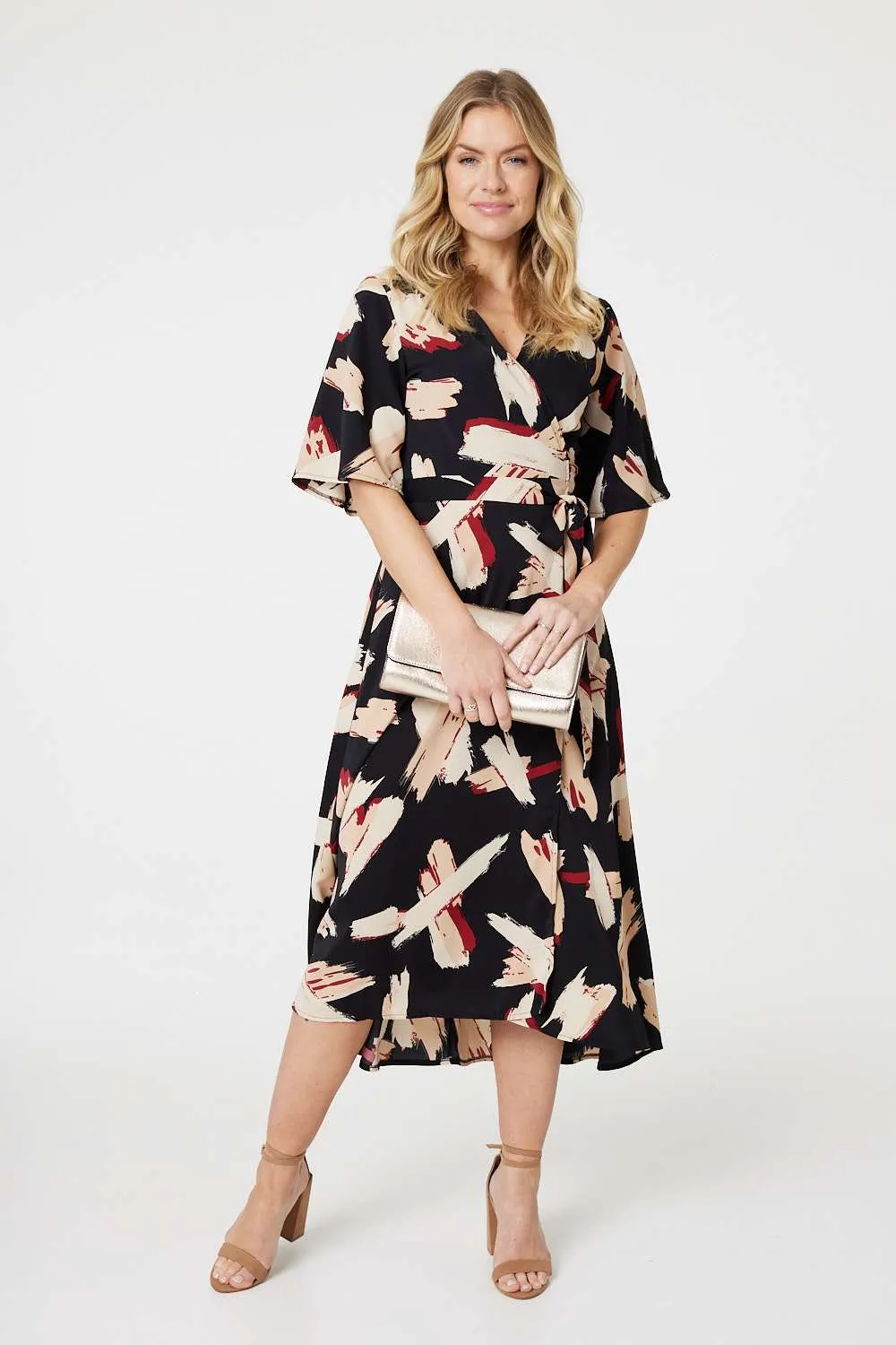 Printed 1/2 Sleeve Midi Dress