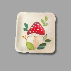 Red Mushroom and Yellow Berry Square Tray