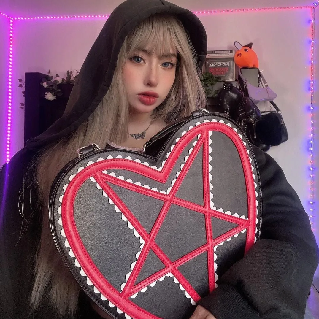 Red Pentagram Heart Shaped Handbag