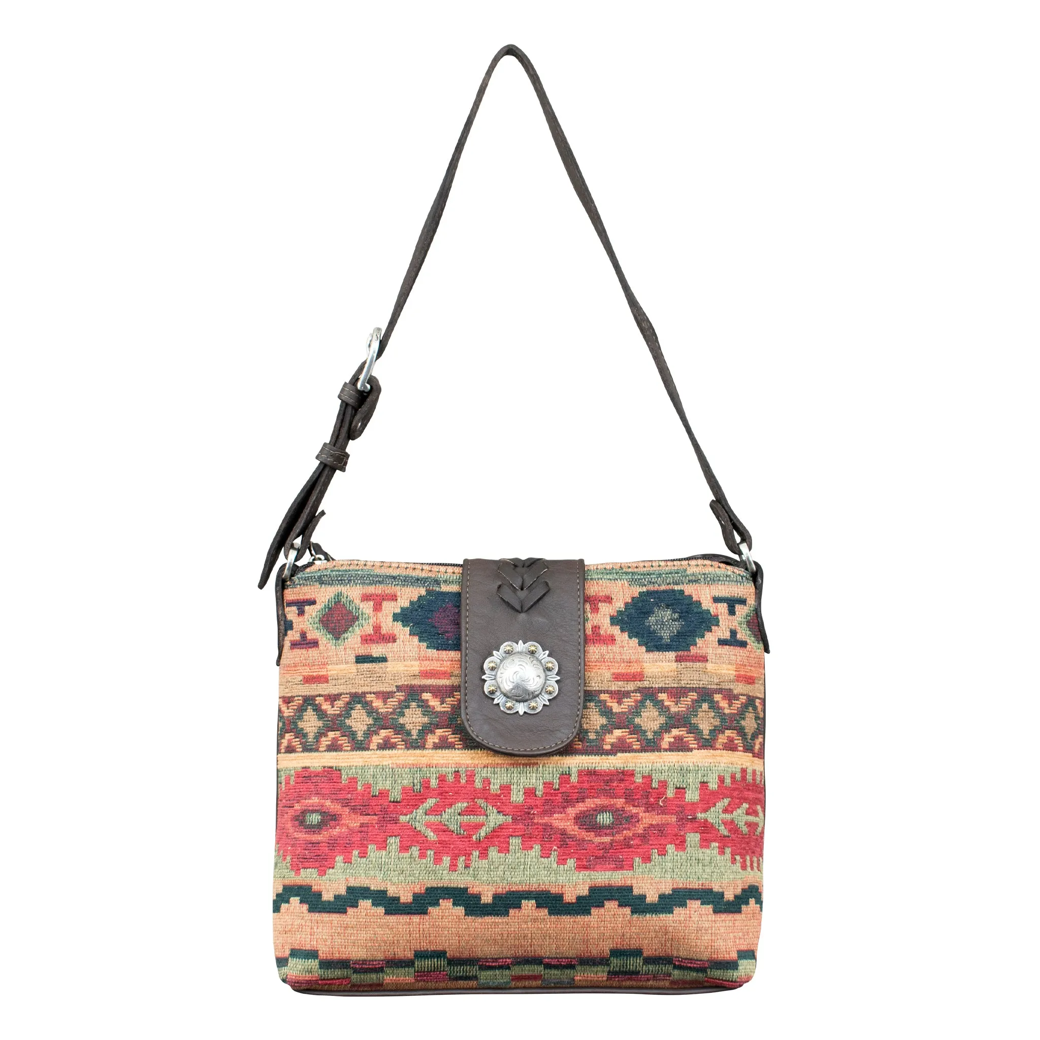 Santa Fe Woven Tapestry Zip-Top Shoulder Bag w/ Conceal Carry Pocket