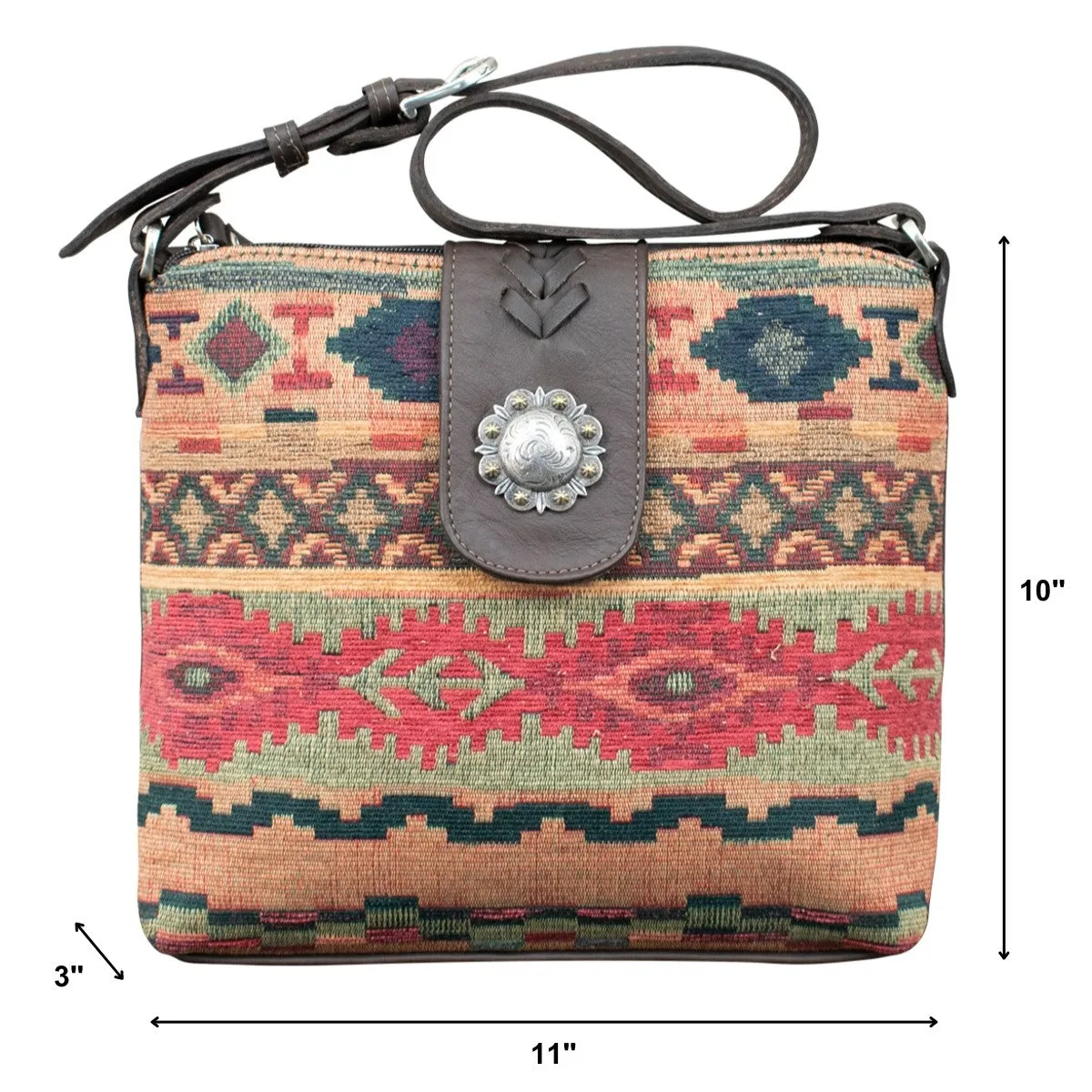 Santa Fe Woven Tapestry Zip-Top Shoulder Bag w/ Conceal Carry Pocket