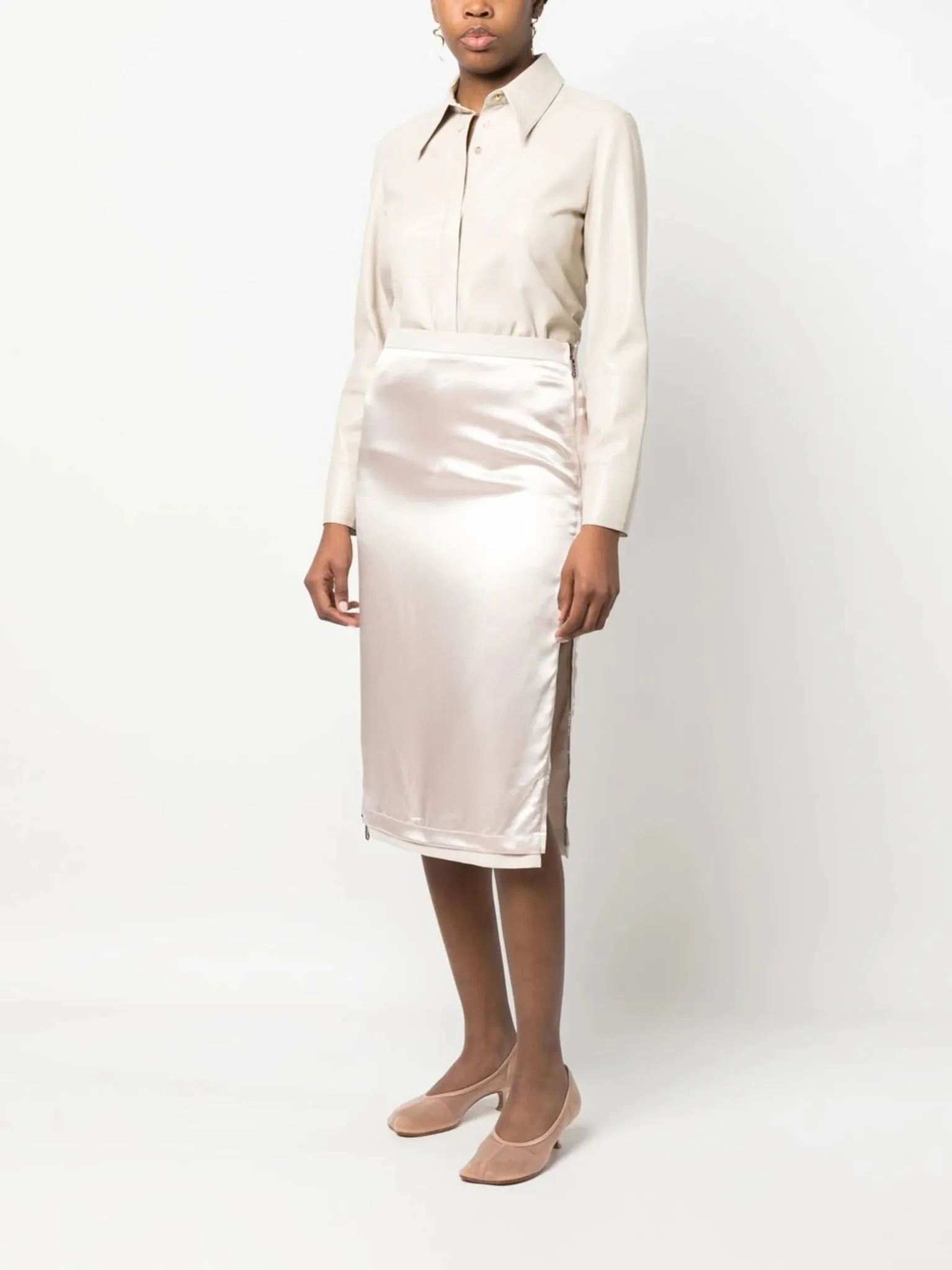 satin-finish gabardine midi skirt