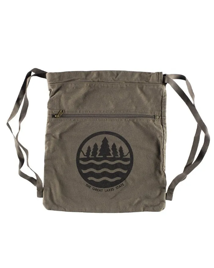 The Great Lakes State Canvas Cinch Bag - Military Green