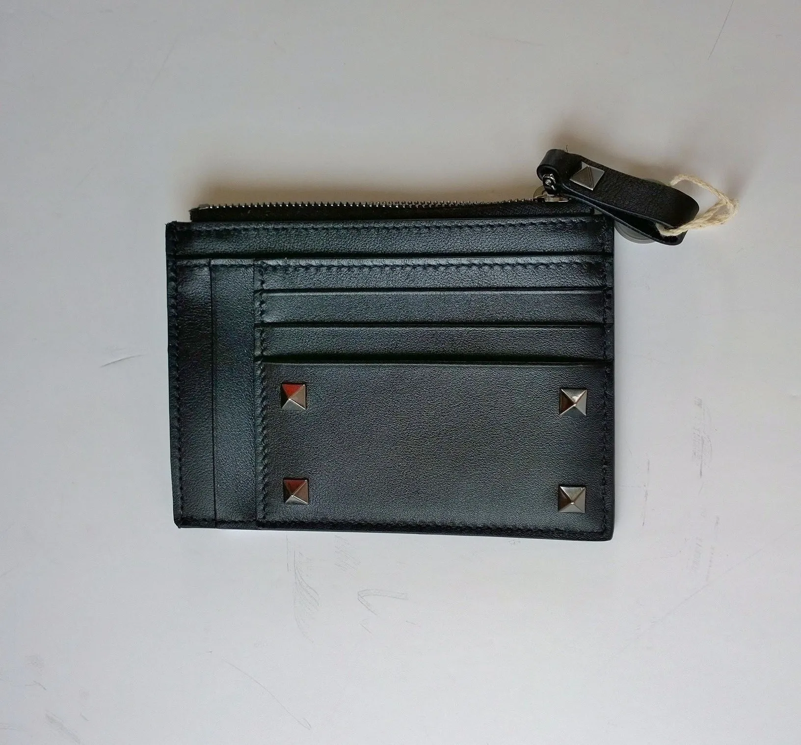 Valentino Garavani Rockstud Compact Wallet Card Case in Black Leather