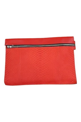 VICTORIA BECKHAM Python Buffalo Large Zip Pouch Pom Pom Red (L)